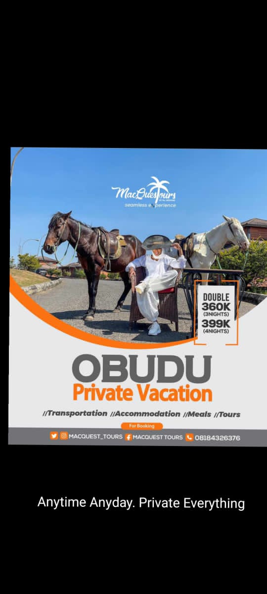 macquest_tours's tweet photo. Anytime, Anyday
_For Couple (360,000 3Nights)
_399,000 4Nights)
_For Group Of 4 ( 680,000 3nights)
_798,000 4Nights
For Group Of 6 ( 798,000) 3Nights
950,000 (4Nights)
Pickup Location- Calabar, Enugu, Abuja &amp; Abakiliki 
.
#obudumountainresort #macquest_tours #nigeria https://t.co/cxZPljKDEA