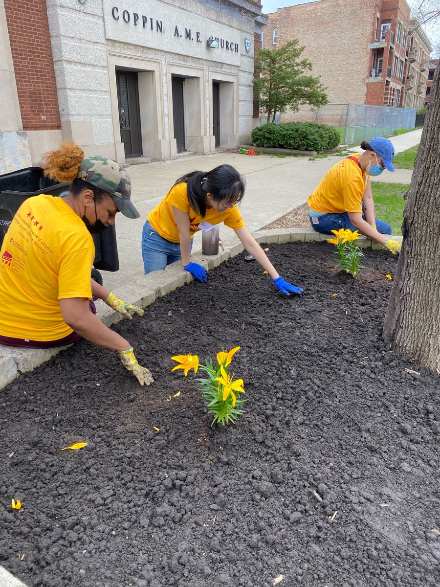 Thank you to all volunteers who participated in our
Earth Day of Service! Across Hyde Park, Woodlawn, and Washington park, our volunteers engaged in environmental justice-oriented projects and showed support for our partners.