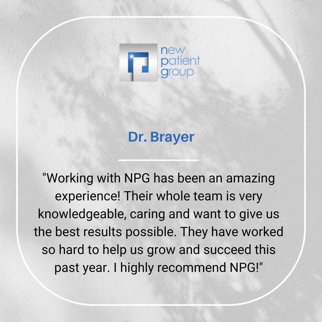 NewPatientGroup's tweet photo. What an awesome review and it means so much to us! It's always a pleasure working with you and watching your practice flourish! ✨ https://t.co/FLwXImWab3