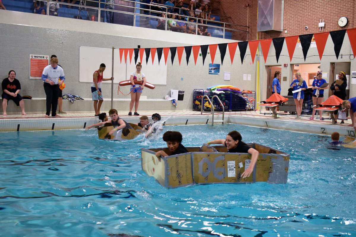 York Suburban School District (@yorksuburban) on Twitter photo Today, <a href="/YorkSuburbanHS/">York Suburban High School</a> students and staff raced cardboard boats in the school's swimming pool. The distance traveled helped to determine students' grades. A few teams sank quickly, but many made it the full length of the pool!
View more photos in the thread.⬇️ Today, <a href="/YorkSuburbanHS/">York Suburban High School</a> students and staff raced cardboard boats in the school's swimming pool. The distance traveled helped to determine students' grades. A few teams sank quickly, but many made it the full length of the pool!
View more photos in the thread.⬇️