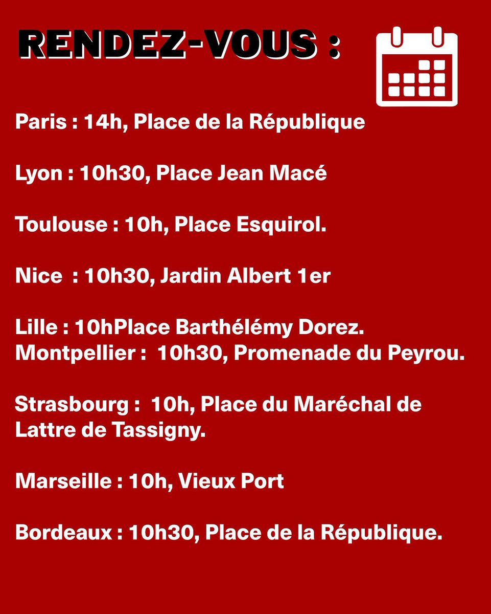 💥 Appel à la manifestation ce dimanche 1er mai dans toute la France lors de la journée internationale des droits des travailleurs. 

Construisons une union pour lutter et conserver nos droits contre le programme politique répressif de Macron

#Union #1erMai #manifestation #droit