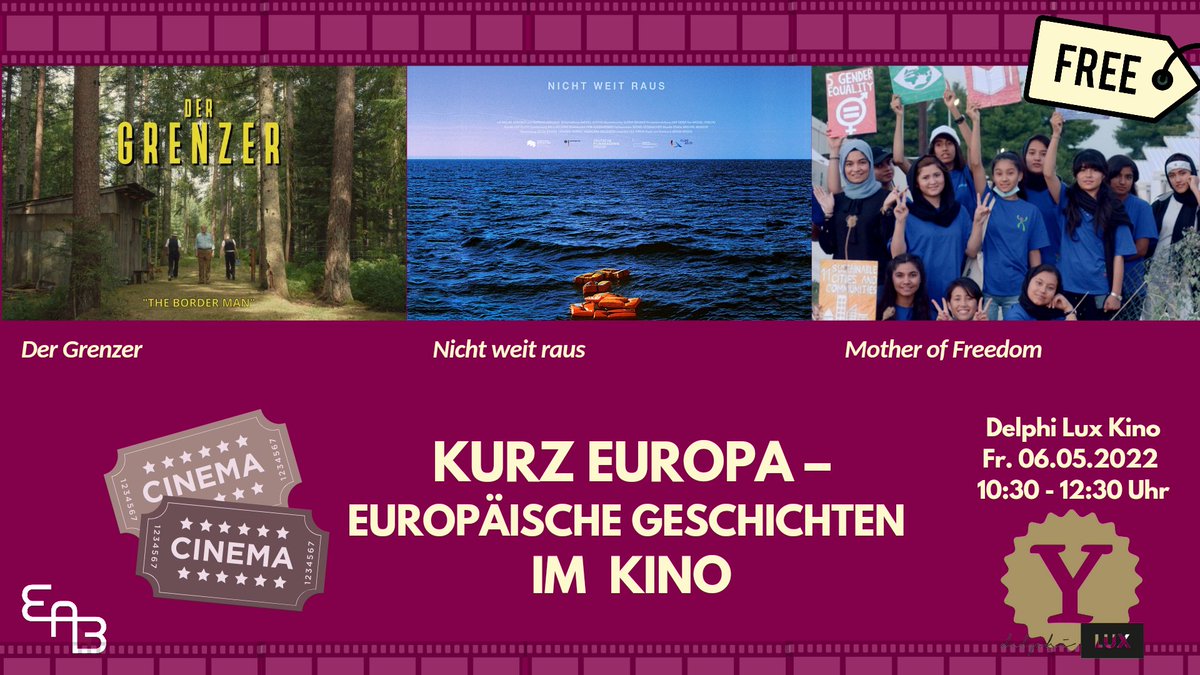 EABBerlin's tweet photo. #EAB meets #CINEMA 🎬⭐ Jetzt gratis Tickets sichern! Mail an janik.hecht@eab-berlin.eu.
Infos & Programm: https://t.co/lx8kO4Fz0j
#delphilux @york_kinos #Berlin #kurzfilme #Europa #Kino #PolitischeBildung https://t.co/b4uSwBjgte