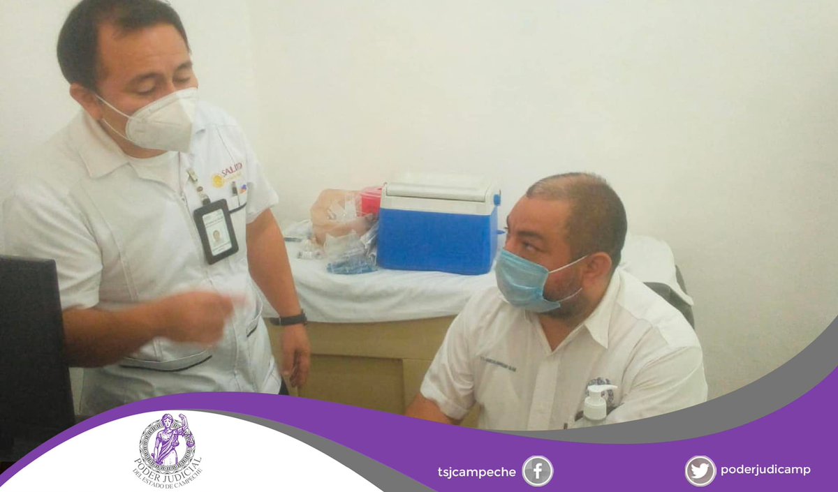 pjcampeche's tweet photo. Aplicación de dosis de la vacuna Astra Zeneca contra el virus del Covid-19, a servidoras y servidores judiciales del Segundo Distrito con sede en Ciudad del Carmen https://t.co/jcjHi3Doni