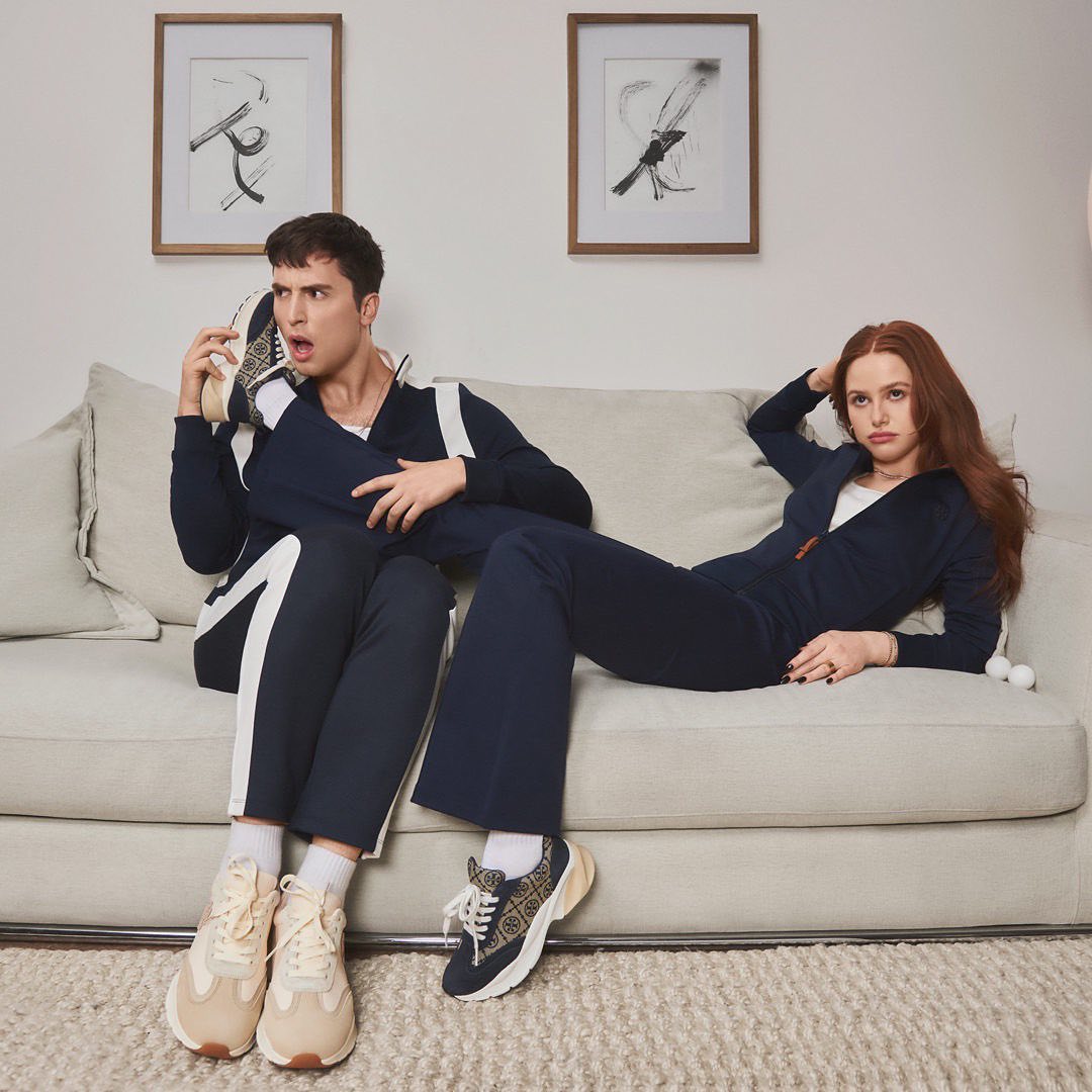 toryburch's tweet photo. Behind the scenes with @madelainepetsch and @bennydrama7 in @torysport and the #GoodLuckTrainer - get their look here https://t.co/6YLcoymF2s #ToryBurch #TorySport #MadelainePetsch https://t.co/MZhOOyaYSJ