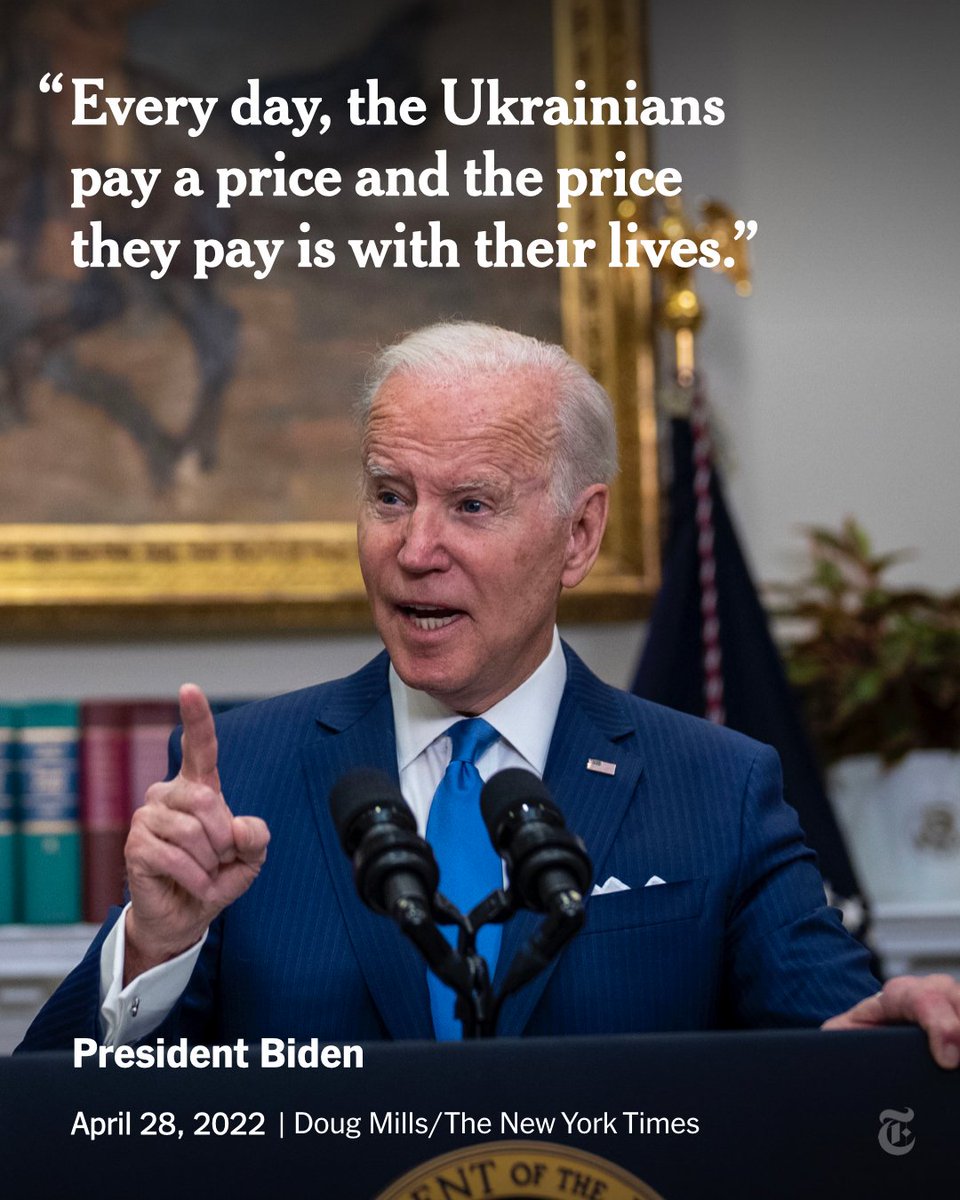nytimes's tweet photo. President Biden asked Congress on Thursday for $33 billion in additional aid for Ukraine, saying “the cost of this fight is not cheap,” but that, “caving to aggression is going to be more costly if we allow it to happen.” https://t.co/xqhUaHPBLb https://t.co/ewvSvrh5dB