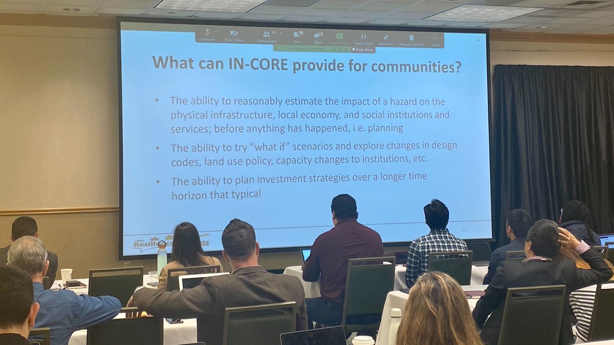 NCSASoftware's tweet photo. IN-CORE helps communities plan for all the potential impacts of natural hazards over the long term. @sarahamide @somas highlights our community partnerships in her talk at @coloradostateu today. #disasterpreparedness #RSEng #OpenSource https://t.co/kcKt5CCfWR https://t.co/o5E0Pk0548