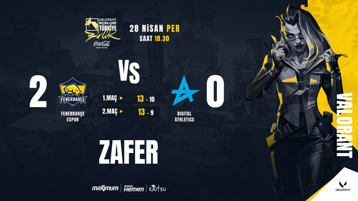 @mykozvl @burzzyfps_ <a href="/elitevll/">menacelite</a> <a href="/sianclavera/">Mustafa</a> <a href="/jonxvl/">jonx</a> <a href="/epicoach/">Epic</a> <a href="/FBespor/">Fenerbahçe Espor</a> <a href="/omitboss/">Ümit Boz</a> ŞİMŞEK GİBİ İLERLEMEYE DEVAM! ⚡

#VRL Türkiye: Birlik kapalı elemeleri yarı finalinde Digital Athletics ile karşılaştığımız mücadeleden 2-0'lık galibiyetle ayrılarak kazananlar finaline yükseliyoruz. Tebrikler takım! 💛💙

#HerZamanHerYerde #FBVALORANT #VALORANT