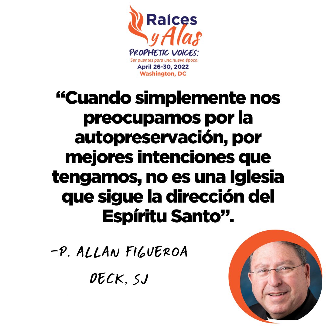 NCCHM_'s tweet photo. “Cuando simplemente nos preocupamos por la autopreservación, por mejores intenciones que tengamos, no es una Iglesia que sigue la dirección del Espíritu Santo”. ~ P. Allan Figueroa Deck, SJ Profesor en la Universidad de Loyola Marymount 
#raicesyalas22 https://t.co/ME8gFbfYer