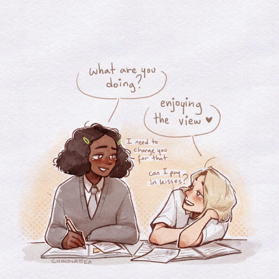 _chocolattea's tweet image. study sessions going well #heartstopperfanart