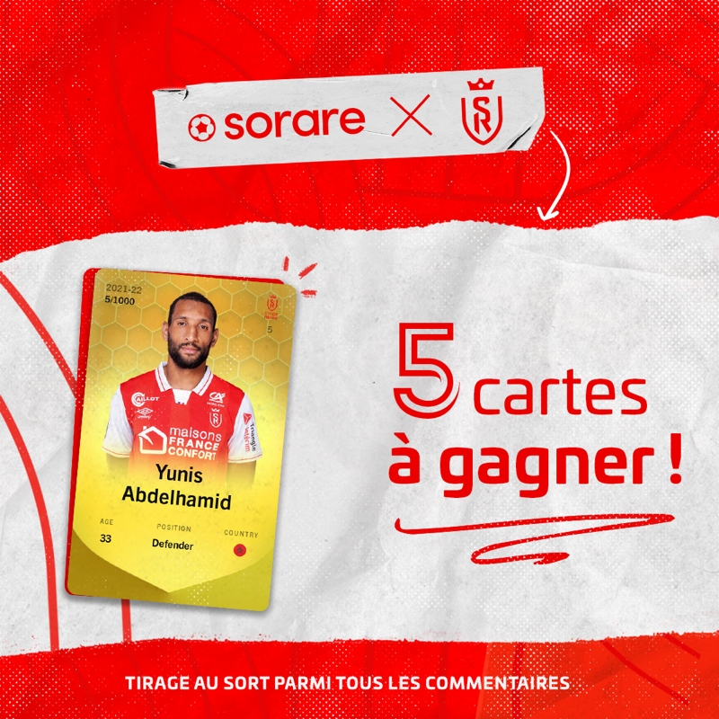 StadeDeReims's tweet photo. Encore mieux qu'une carte de Uno, une carte #Sorare ! 😏😍

🎁 Pour fêter la prolongation de notre capitaine, 𝗿𝗲𝗺𝗽𝗼𝗿𝘁𝗲 𝟱 𝗰𝗮𝗿𝘁𝗲𝘀 𝗬𝘂𝗻𝗶𝘀 𝗔𝗯𝗱𝗲𝗹𝗵𝗮𝗺𝗶𝗱 avec @Sorare

💬 Pour cela, commente avec les emojis de ton choix ta réaction suite à l'annonce ⤵️