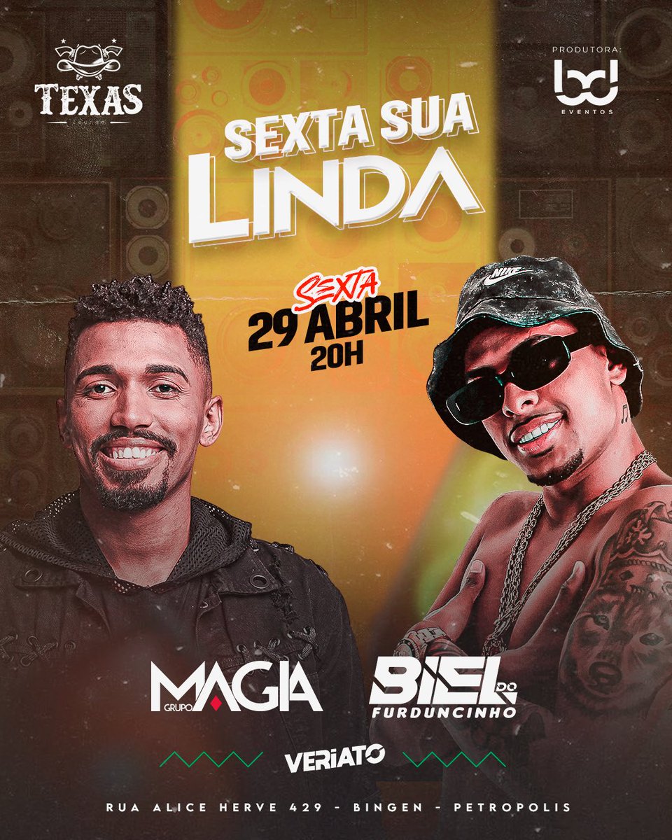 eventos_bd's tweet photo. A BD Eventos vai realizar  no Texas Lounge mais uma edição Especial do evento SEXTA SUA LINDA!
 A sexta mais badalada da cidade traz desta vez 

✅DJ BIEL DO FURDUNCINHO 
✅GRUPO MAGIA 
✅DJ VERIATO 

Vem com nós 🥳

#bieldofurduncinho #entretenimento #eventos #noite #petropolis https://t.co/UnOlOedMDi
