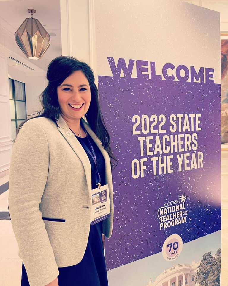 doelouisiana's tweet photo. 2022 Louisiana State Teacher of the Year, @AnneliseCassar Tedesco, was honored at a ceremony along with other State Teachers of the Year from across the country at the White House this week. We're proud to have her represent the educators of LA. #LABelieves #LAExcellentEducators https://t.co/l2b4FNiljR