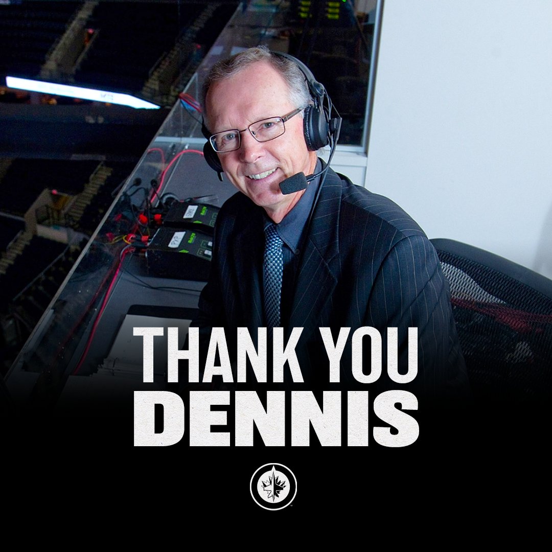 NHLJets's tweet photo. Thank you Dennis for 11 incredible seasons as the voice of #NHLJets broadcasts on TSN! 

Wishing you and your family all the best 💙 https://t.co/U6xI5EPpFM