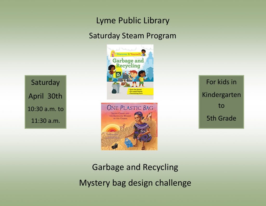 Join us on Saturday for out STEAM Saturday event. For more details call the library at 860-434-2272