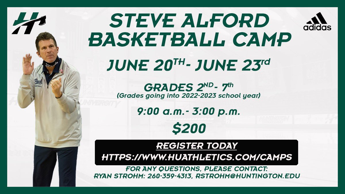 There is still plenty of time to sign up for both Forester Basketball Camp, as well as Steve Alford Basketball Camp. For more information, visit huathletics.com/camps. 

🌲🏀🪓