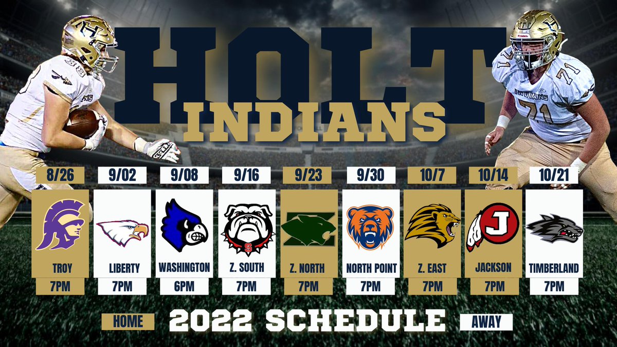 NationHolt's tweet photo. FYI: Our game on Friday Sept 9th at Washington H.S. has been changed to Thursday Sept 8th at 6pm. Game will still be played at Washington. The season will be here before we know it! Who’s ready for Holt Football?!? #letsgoholt #traditionstartshere #FearTheTribe @HoltFB https://t.co/6fhoFOmVXa