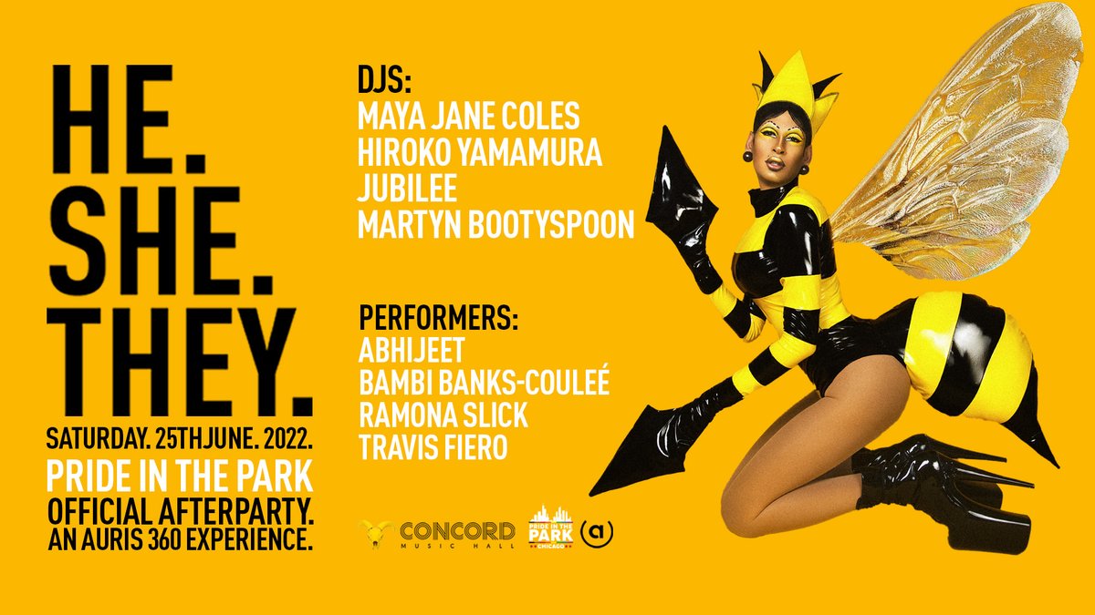 🌈JUST ANNOUNCED🌈
@PrideintheParkC Official After Party 
<a href="/HeSheTheyMe/">HE.SHE.THEY.</a>: An <a href="/AurisPresents/">AURIS 𝗣𝗥𝗘𝗦𝗘𝗡𝗧𝗦</a> 360 Experience 
w/ <a href="/mjcofficial/">Nocturnal Sunshine / Maya Jane Coles</a>, Hiroko Yamamura, <a href="/JubileeDJ/">DELETE</a>, <a href="/mbootyspoon/">Martyn Bootyspoon</a>
Saturday, June 25th :: 10pm Doors :: 18+
:: TICKETS ON SALE FRIDAY @ 10AM  ::

More info: go.concordmusichall.com/heshethey