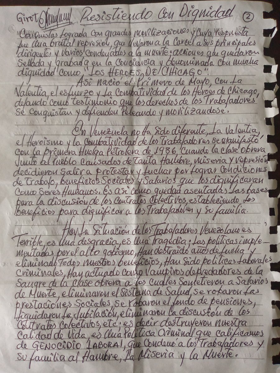 Rosariorios0804's tweet photo. MANIFIESTO DE EUDIS GIROT
Primero de Mayo: "Día del Trabajador"
Nada que celebrar y mucho por qué luchar.
Movilizate por Restituir tus Derechos y Conquistas Históricas.
Únete, Participa y Lucha para Triunfar.
VIVA LA CLASE OBRERA!!! https://t.co/zyMBL4CCns