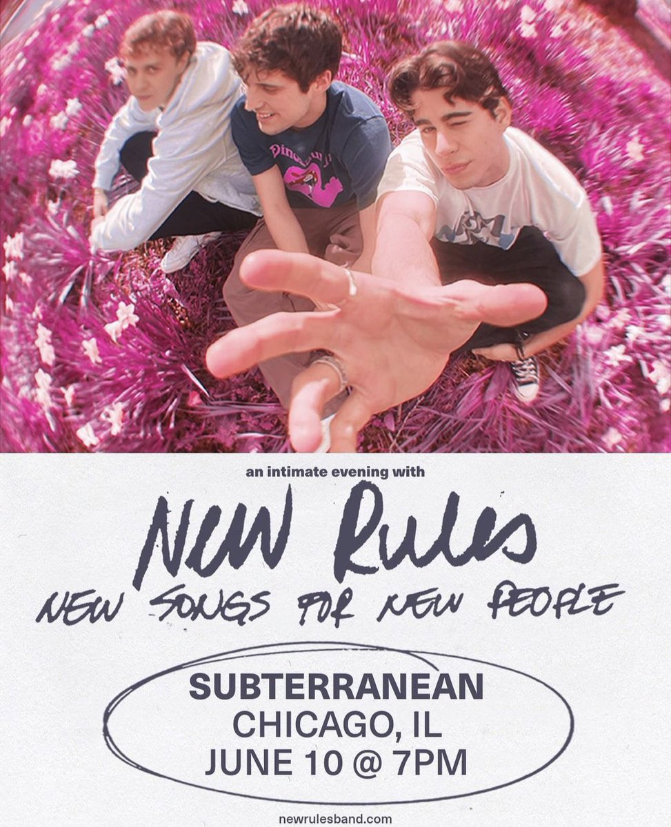 NewRulesSpain's tweet photo. 📲||@newrulestweets han anunciado que actuarán en Chicago en la sala Subterranean el 10 de junio! Esta actuación es la tercera que la banda realizará en el mes de junio en Estados Unidos, tras visitar Nueva York y Los Ángeles!
🎟 Entradas ya a la venta!!➡️ https://t.co/hqTr47QG2X https://t.co/MpnlelPNU9
