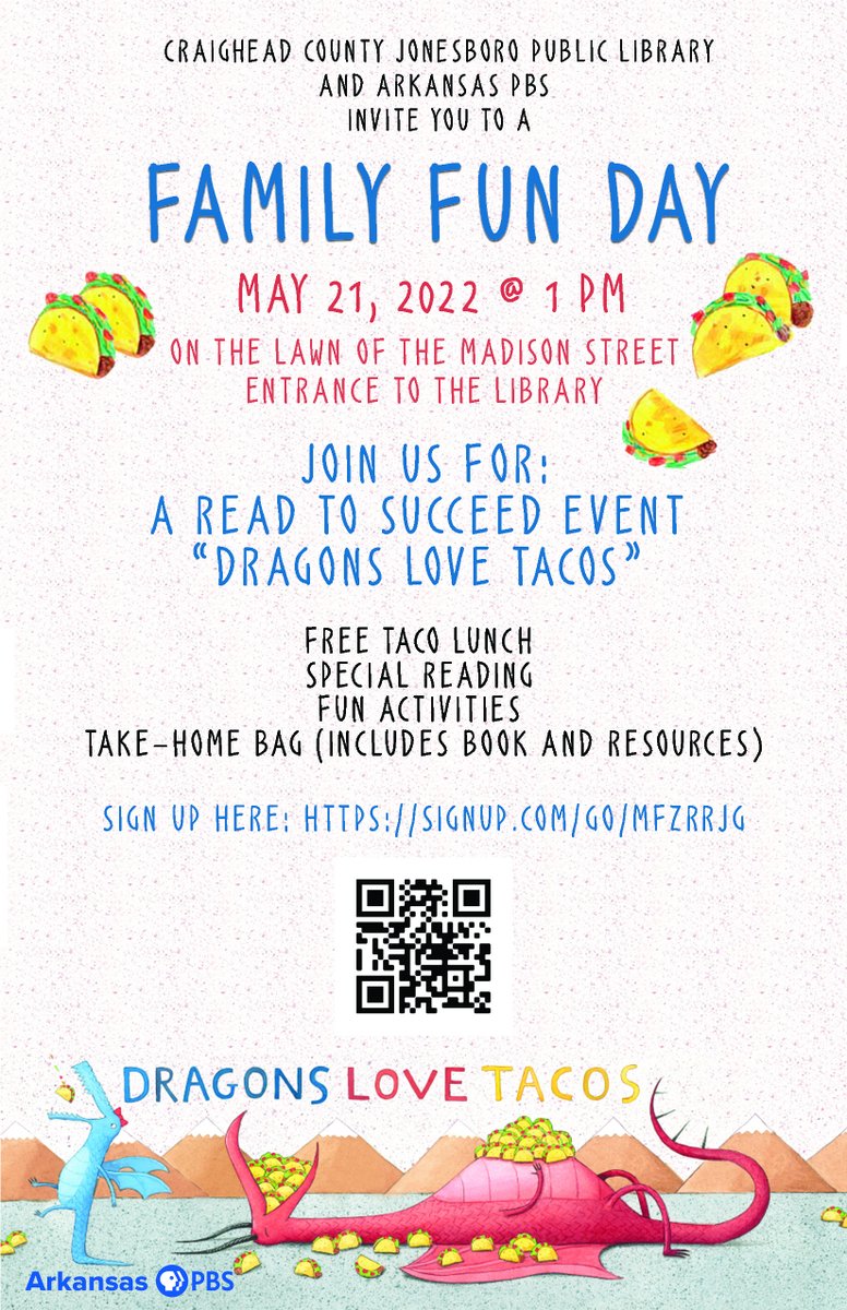 CCJPL's tweet photo. Who loves tacos?  And storytime?  We do!  We love it so much we are combining the two!

Come join us on Saturday, May 21st at 1pm for tacos, storytime, activities and so much more on our Madison Street Lawn. 

Sign up at: https://t.co/4G6qN3g4w0 https://t.co/qC18e1sfWt