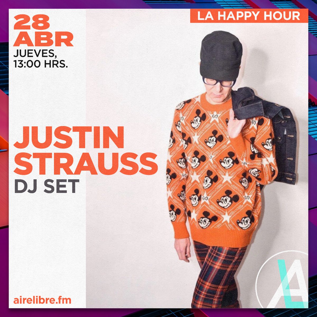 airelibre_fm's tweet photo. Está a punto de iniciar el DJ Set de @justinstrauss1 💥 Dos horas de musiquita rica, cortesía de #LaHappyHour 🎧 Súbele por https://t.co/J0KeYYxiKe 💥 A partir de la 1 PM.

#RespiraAireLibre https://t.co/J9uOl0fAdH https://t.co/ul8hRZNDTP