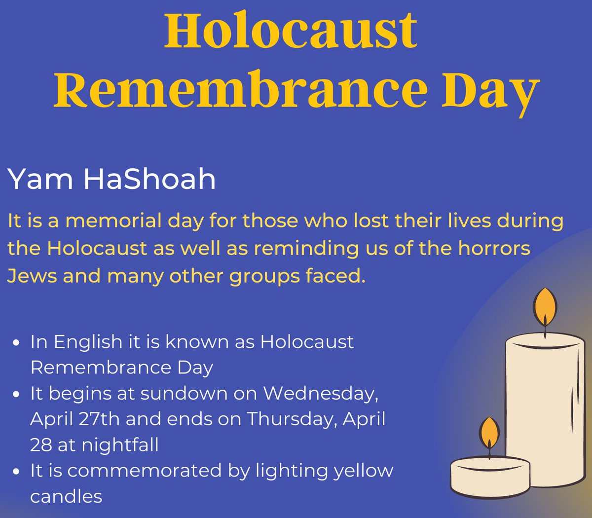 OneBurlington's tweet photo. The Holocaust is one of the darkest chapters in human history. Known in Hebrew as the Shoah, it murdered millions of Jews and others who were dehumanized by Nazi propaganda. Most victims of the Holocaust don’t have graves, but many names are remembered through sunset April 28th. https://t.co/FiCEE9fI7Q