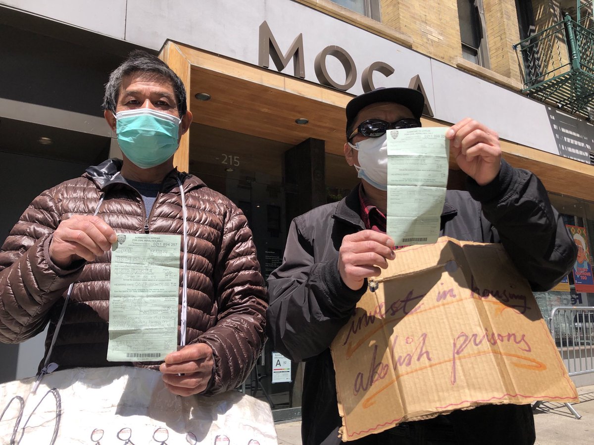 Protesting is not a crime. <a href="/NYPD5Pct/">NYPD 5th Precinct</a> stop harassing the picket line! Mr Bang and Ke proudly show their summonses as proof of NYPD’s racist discrimination. Come out to support them Wednesday through Sunday (rain or shine) outside of MOCA from 11-2!