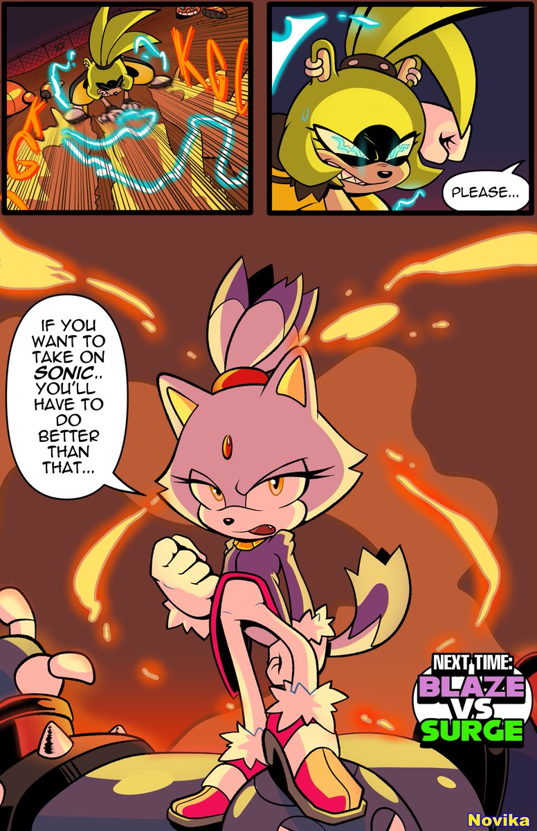 The battle I'm waiting for
mock comic practice!
#IDWSonic 
#BlazeTheCat
#SurgeTheTenrec