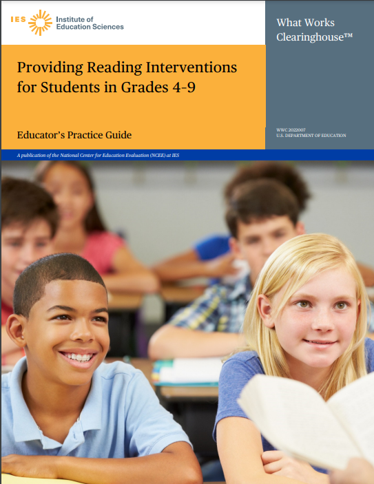 The <a href="/WhatWorksED/">What Works Clearinghouse</a> released a new practice guide, Providing Reading Interventions for Students in Grades 4–9, which will be useful for #SpecialEducators, general ed #teachers, #literacy specialists/coaches, #administrators, and #parents! ies.ed.gov/ncee/wwc/Pract… #ReadingIntervention