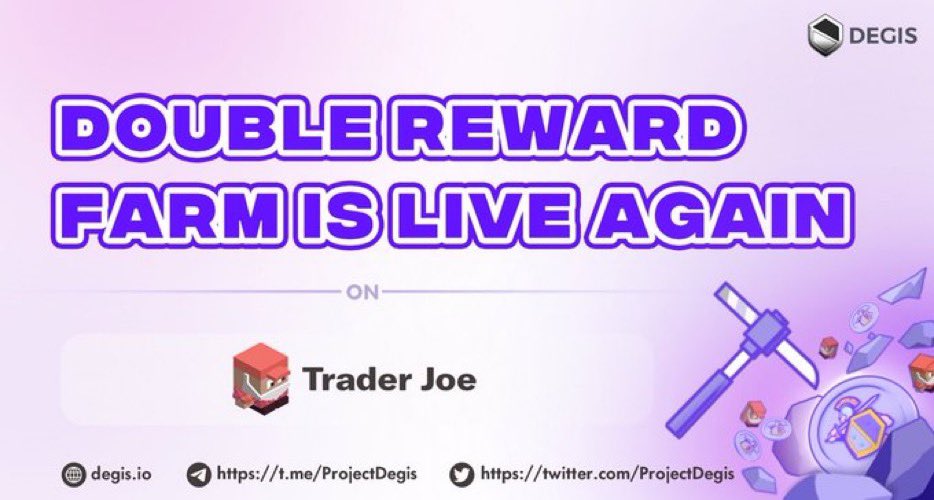 ProjectDegis's tweet photo. Double reward farm on @traderjoe_xyz lives again!🔥

Enjoy the yield here >> https://t.co/Y0Ll6uFOa8 https://t.co/9S7wZ1jKzu