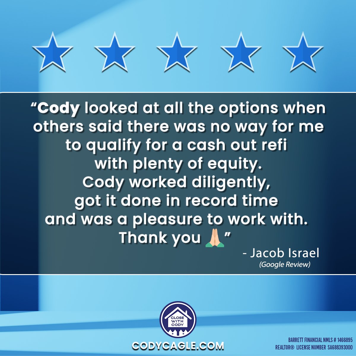 CloseWithCody's tweet photo. What the people are saying……

I appreciate it Jacob! It was all my pleasure! I always say if there is a way I will find it. I am so glad I could help.

Contact me.

480-500-8468
https://t.co/TpLqpvhBdS

#clientreview #businesstestimonial #azsmallbusiness #brokerlife #mortgage https://t.co/lu11W1AX7V