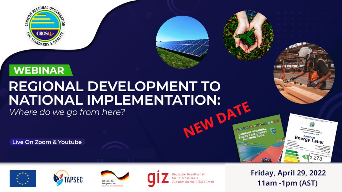 crosqcaricom's tweet image. Have you registered yet for our webinar tomorrow? We&apos;re seeking your views on implementation of our energy efficient programmes in the region to give the greatest benefits. Join us. Register here: 
us06web.zoom.us/meeting/regist…
.
#qualityinenergy #CROSQatwork #CARIOM #energyefficiency