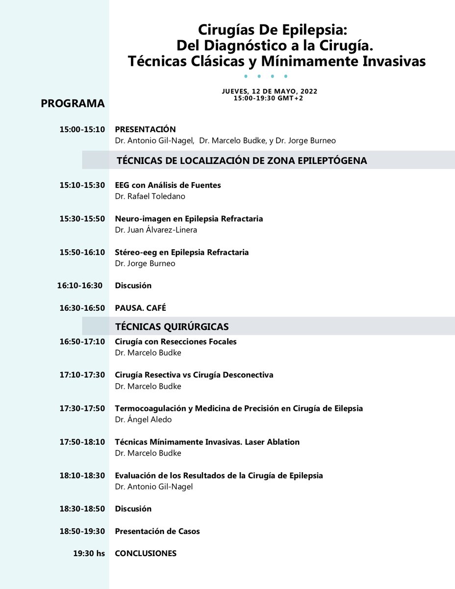 Si quieres estar actualizado en cirugía de epilepsia te invitamos a este seminario “online” donde hablaremos de las técnicas diagnósticas más avanzadas y de cirugía mínimamente invasiva. PARA REGISTRARSE: us02web.zoom.us/webinar/regist…
