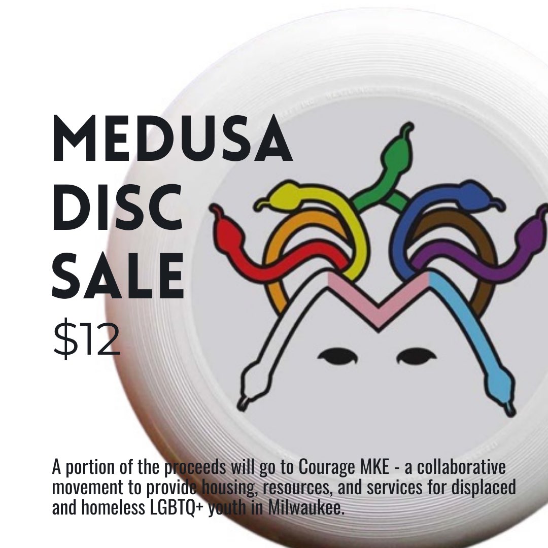 medusaultimate's tweet photo. 🚨Medusa Disc Sale🚨

Want one? Reach out to a member of Medusa Core! 🐍 We will also be selling them at our Hat Tournament on May 7th. (Nudge nudge… Have you signed up yet?!) 

And guess what?! A portion of the proceeds will go to @Courage_MKE! https://t.co/7FWYxvzpu3