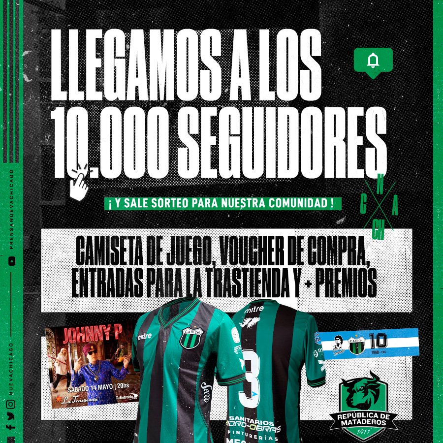 repmataderos's tweet photo. 🥳 SORTEO 10.000 SEGUIDORES

💣 ¿Qué sorteamos? 

1. Camiseta de juego firmada por los jugadores del plantel profesional

2. Voucher de compra por $10.000

3. Cinta de capitán firmada por José Luis Fernández

4. 5 entradas para el show de Johnny P en La Trastienda https://t.co/xFhVOPqz2u