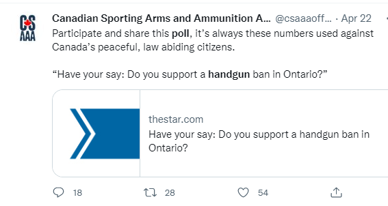 Polysesouvient's tweet photo. This explains the usual pro-gun results of self-selecting #VoodooPolls (pseudo-polls on social media with no statistical reliability) as opposed to those conducted by professional polling firms based on scientific methods of sampling, data collection & analysis #stats101 #cdnpoli https://t.co/ubtPao26Bf