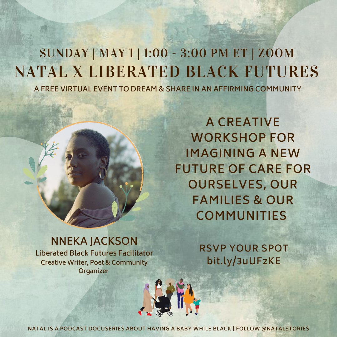 natalstories's tweet photo. Let's dream together! 💫 This SUNDAY 5/1 at 1 PM ET, we're teaming up with our friends at Liberated Black Futures to host a free creative writing workshop to imagine a new future of care for ourselves, our families, and communities.💫 RSVP here: https://t.co/qtihSdKFQ5 https://t.co/mCu7FksNdh