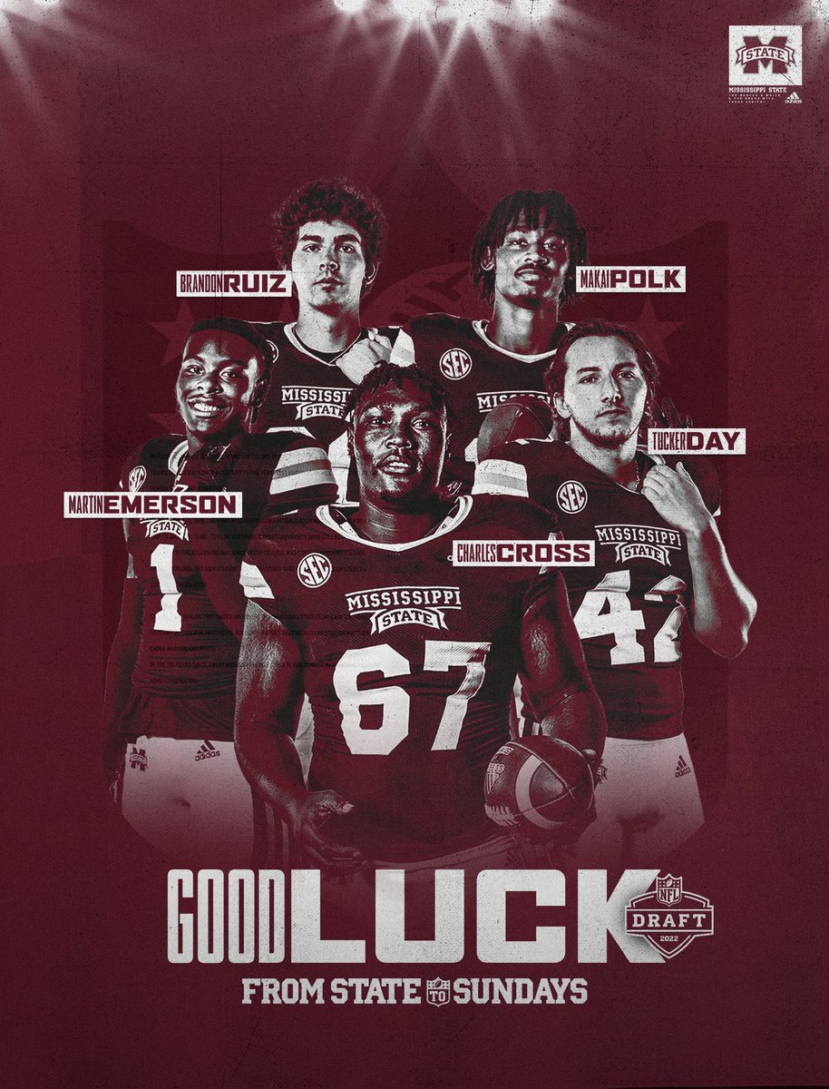 HailStateFB's tweet photo. 𝙊𝙉 𝙏𝙃𝙀 𝘾𝙇𝙊𝘾𝙆 🔜

Round 1 » Tonight | 7 p.m. CT
Rounds 2-3 » Friday | 6 p.m. CT
Rounds 4-7 » Saturday | 11 a.m. CT

#HailState🐶 | #FromStateToSundays https://t.co/vJc98KLx6R