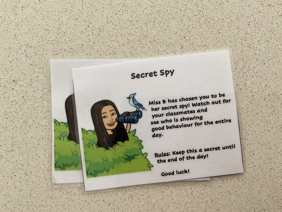 BanguisNatasha's tweet photo. Check out my personalised secret spy cards for behaviour management! 
Two students will be secretly selected for a day to look for well-behaved classmates. Students will be rewarded, including my supportive spies! #behaviourmanagement #acuedu_p https://t.co/o3LAkum0co