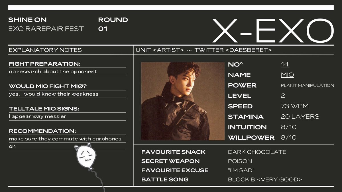 shine_on_fest's tweet photo. [round 01 | x-exo
contributor spotlight 02]

introducing the second member of team exo: our artist @daesberet

beware the irresistible chocolates mio wields, and their eye for fine colour palettes 🌿 check out mio's profile for more details: https://t.co/AzOp8eVEdX