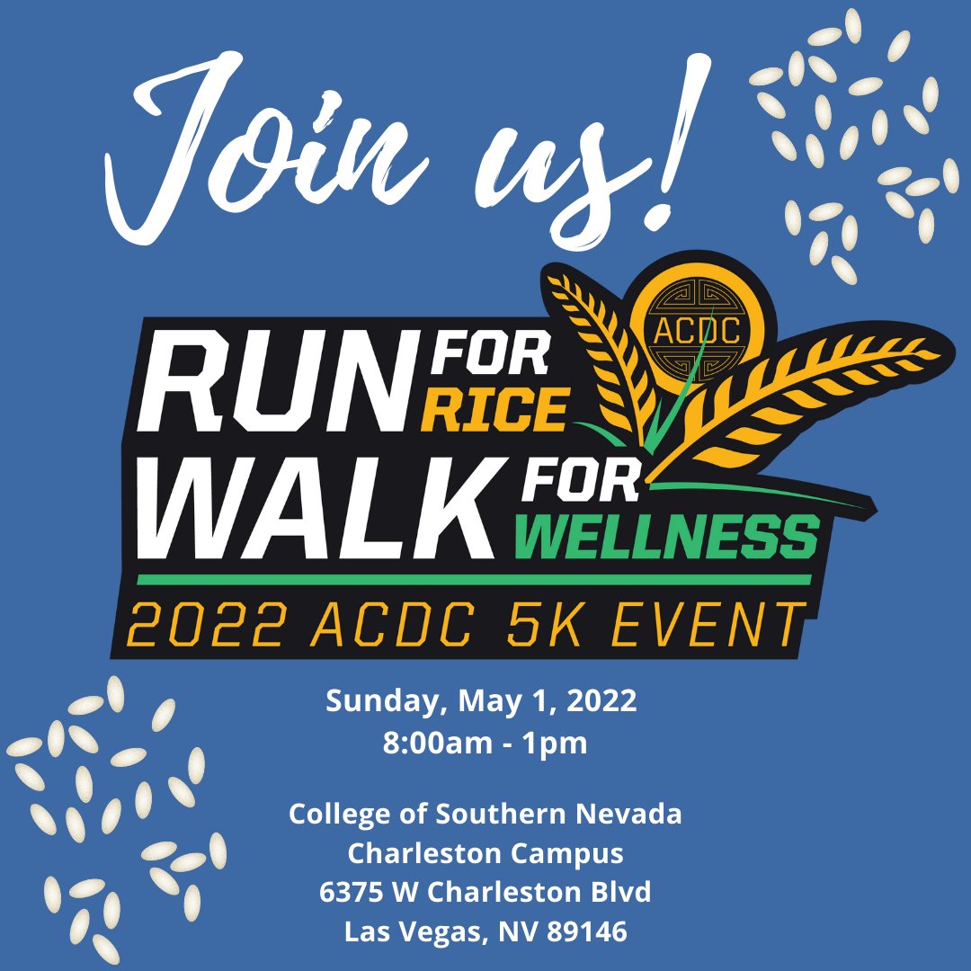 THIS SUNDAY!  We will be at the <a href="/ACDCNV/">ACDC</a> Run for Rice &amp; Walk for Wellness at CSN Charleston.  Come visit our booth and say hello to our staff as we get closer to opening our doors!

To register, go to mightycause.com/event/Ricerun2….