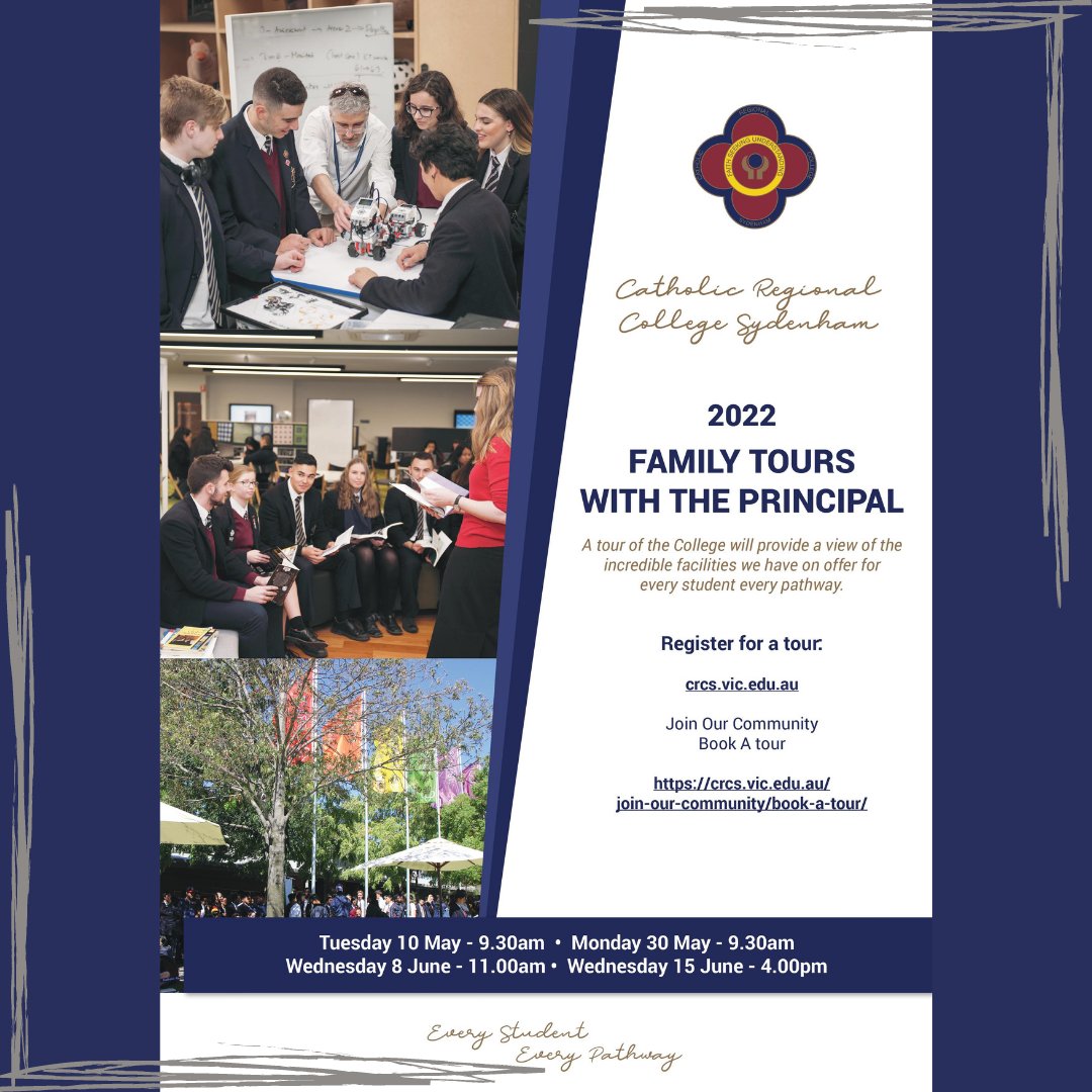 Family Tours with the Principal begin Tuesday 10 May and are running across select dates. Join our community! Book a tour today. Link below
crcs.vic.edu.au/join-our-commu…