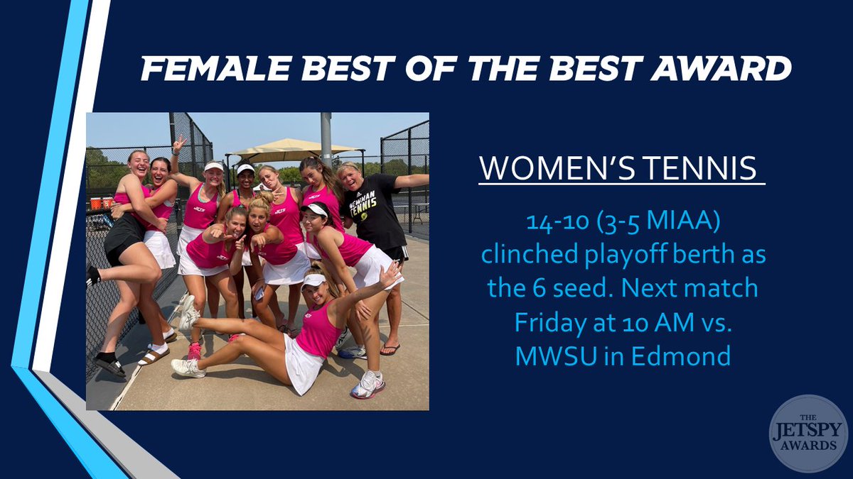 NewmanJetsSAAC's tweet photo. The Female Best of the Best goes to WOMEN'S TENNIS 

#gojets #jetpower https://t.co/KAidiGfgT8