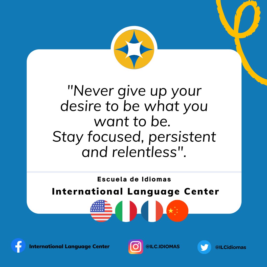 ILCidiomas's tweet photo. "Never give up your desire to be whats you want to be. Saty focused, persistent and relentless".
¿Aún no sabes inglés? ¡Tenemos un lugar para ti!
Pregunta por las promociones que tenemos para ti😀
📲 981 133 60 64
#ILCidiomas #Idiomas #LearnEnglish #SchoolEnglish #Onlineclass https://t.co/U4OjKH597J