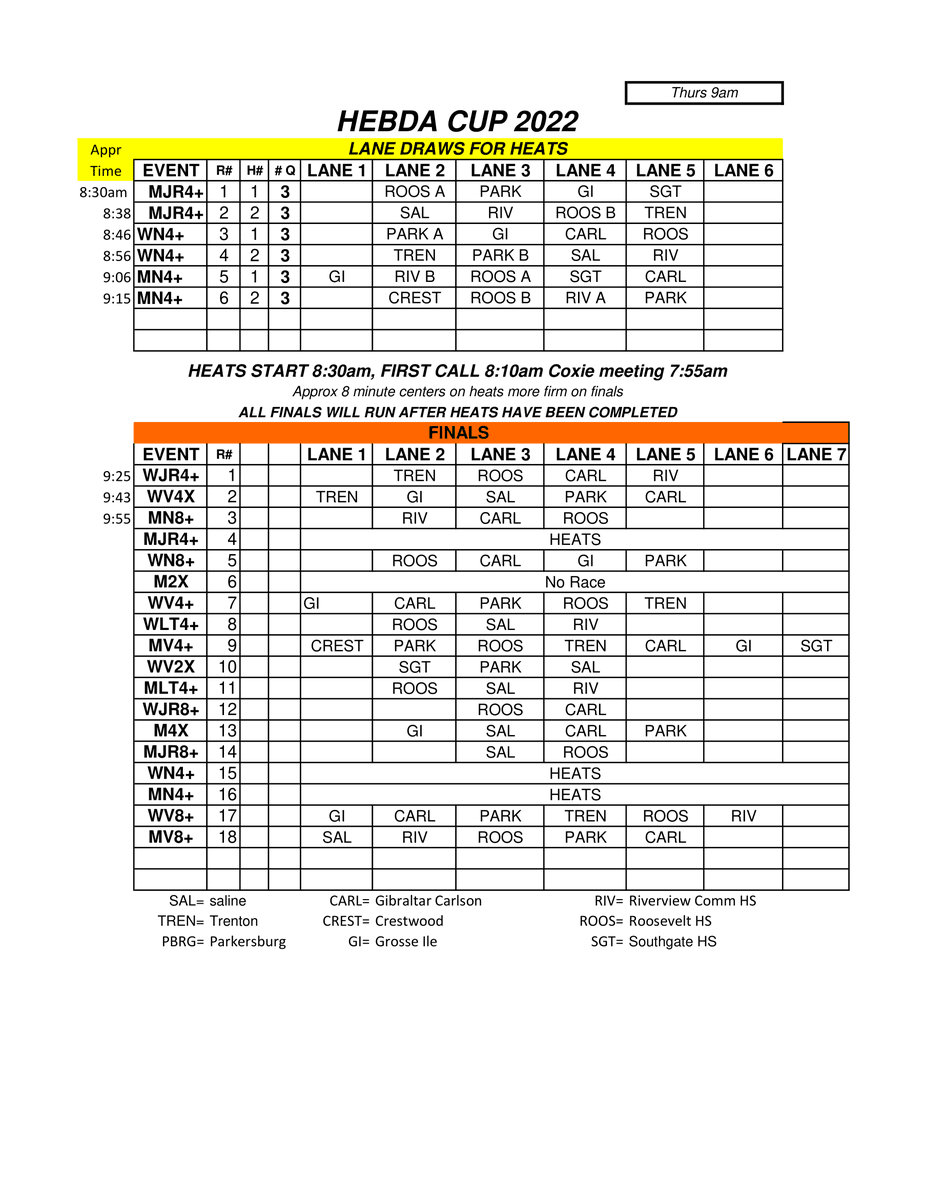 RegattaWbc's tweet photo. 2022 Hebda Cup Heat Preliminary Draw https://t.co/riv18VNmQT