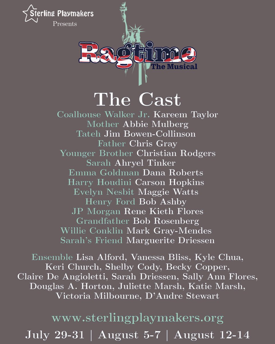 SPlaymakers's tweet photo. Please join us in congratulating the cast of RAGTIME, coming this summer. Thank you so much to each and every actor who joined us for auditions last weekend. We appreciate your time &amp; talent!

#ragtime #musicaltheatre #communitytheatre #loudouncountyva #loudouncounty #sterlingva https://t.co/idTua0ssg4