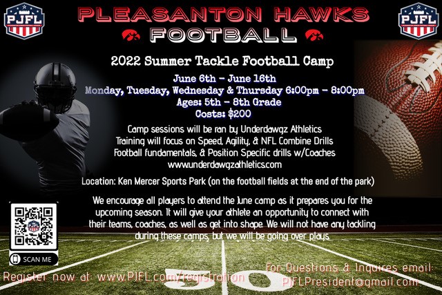 TriValleyJrFB's tweet photo. Register for PJFL Hawks 2022 Summer Football Camp TODAY!  https://t.co/dHTVRkp6wK https://t.co/DWrpk8LP1D