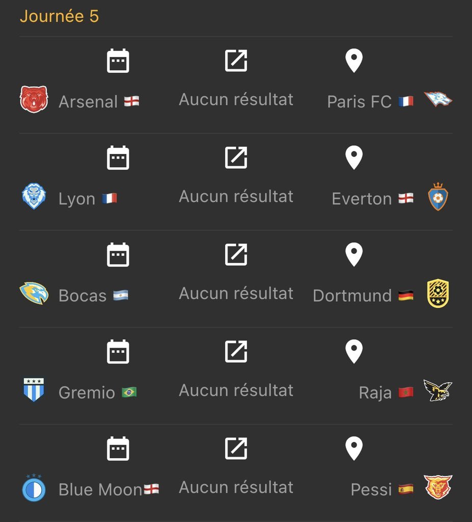 BBCSPORTRP's tweet photo. Vendredi
21h30
@rp_gunners vs @ParisFCrp 

22h
@LyonRp_ vs @AC_Everton_ 

Samedi 
21h30
@Bocas_RP vs @DortmundFC09 

22h
@GremioFBPARP vs @RP__Raja 

Dimanche
18h
@Blue_MoonRP vs @PessiRp 

Compo + tactique en DM svp ! https://t.co/RNhhMkQHBd