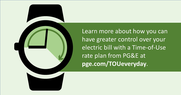 AgencyOnAging4's tweet photo. •The Time-of-Use (Peak Pricing 4-9 p.m. Every Day) rate plan from @PGE4Me has lower electricity prices for 19 hours a day when demand is lower and renewable energy is more plentiful. Visit https://t.co/BjM29axZyh to learn more https://t.co/AYLBSMc5a2