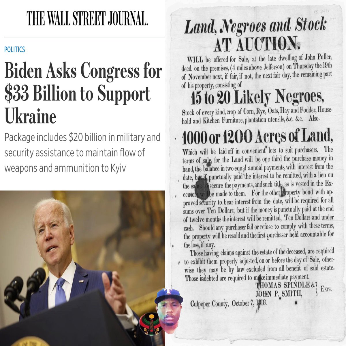 Haki_Shakur's tweet photo. #culpeppercountyva They were selling Afrikans/Black People Men, Women, and Children from the age of 12-30 and acres of Land in Culpepper County Virginia USA in 1818 in a package deal.
Black Reparations: 0
Ukraine: Billions
#REPARATIONS #USUkraineaid #JoeBiden #Jimcrowjoe https://t.co/qJhh7UyGxC